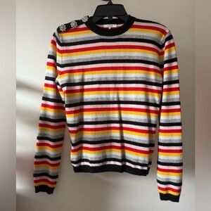 Ganni 100% Cashmere Woman’s Bold Striped Crewneck Sweater with crystal buttons